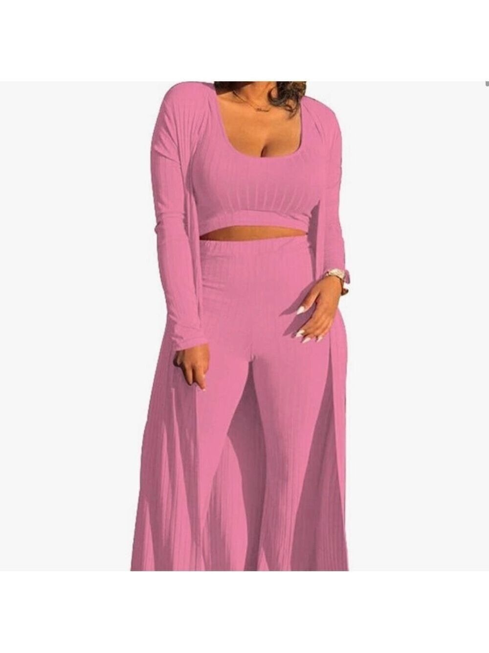 3 piece pantsuit with floor length duster